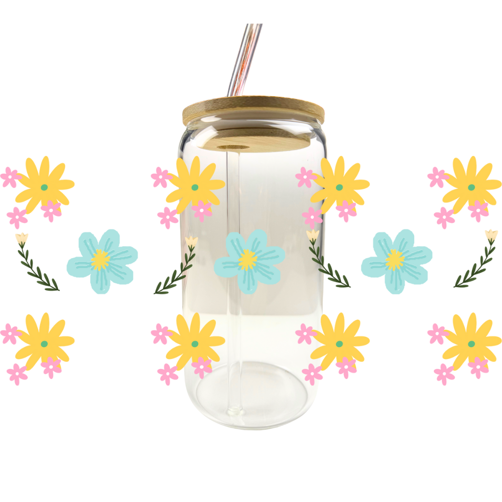 Blue MIX Yellow flowers UV DTF CUP WRAPS