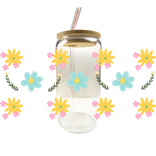 Blue MIX Yellow flowers UV DTF CUP WRAPS